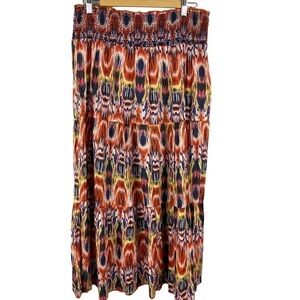 Vintage Jessica Boho Artsy Maxi Skirt Small Orange Blue